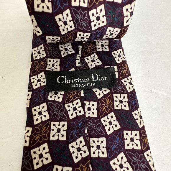 Christian Dior Monsieur Silk Men's Neck Tie Designer Geometric Pattern Classic - Picture 8 of 10